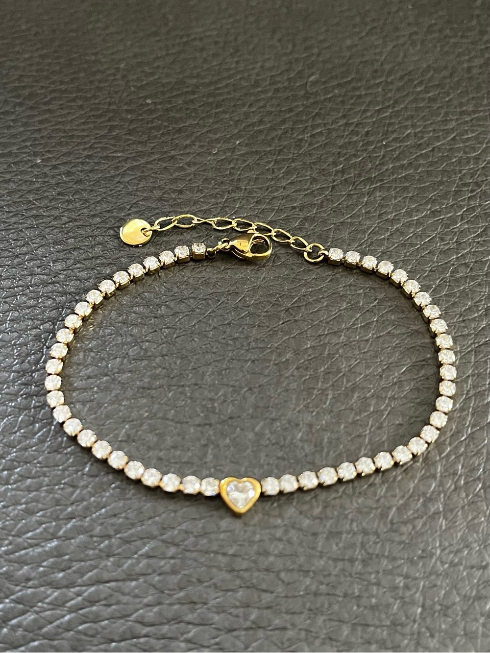 NWT Stainless Steel Cubic Zirconia Heart Tennis Bracelet Gold Plated Adjustable